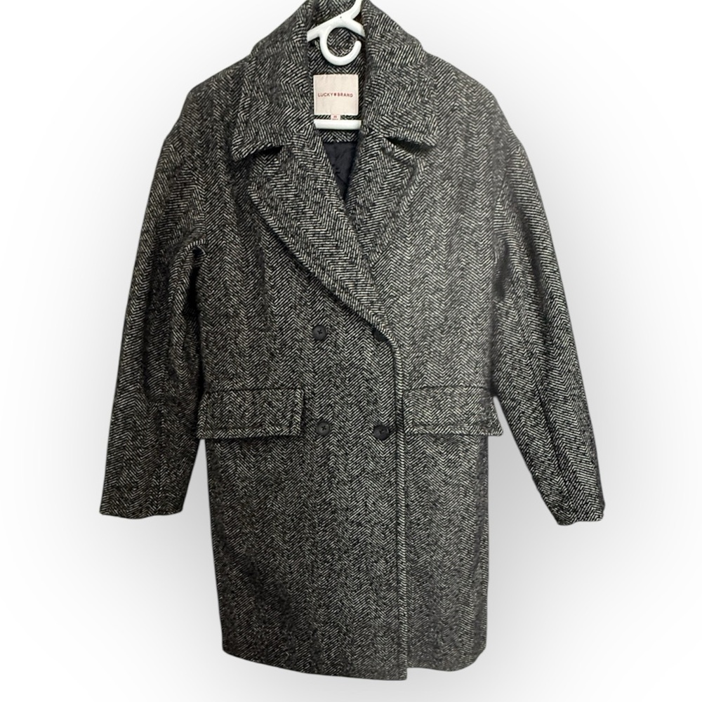 Lucky Brand Oversized Herringbone Double Breasted Coat - Picture 5 of 9